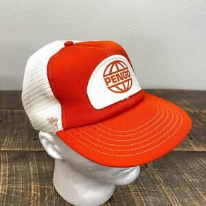 Vintage PENGO Logo Patch Orange Trucker Hat‎ Farm Auger OSFA Snapback Cap USA